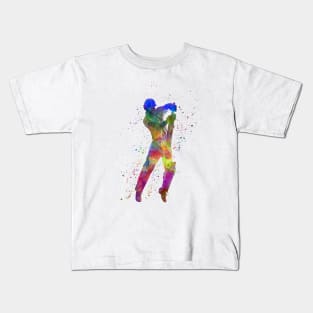 Cricket player batsman silhouette in watercolor Kids T-Shirt